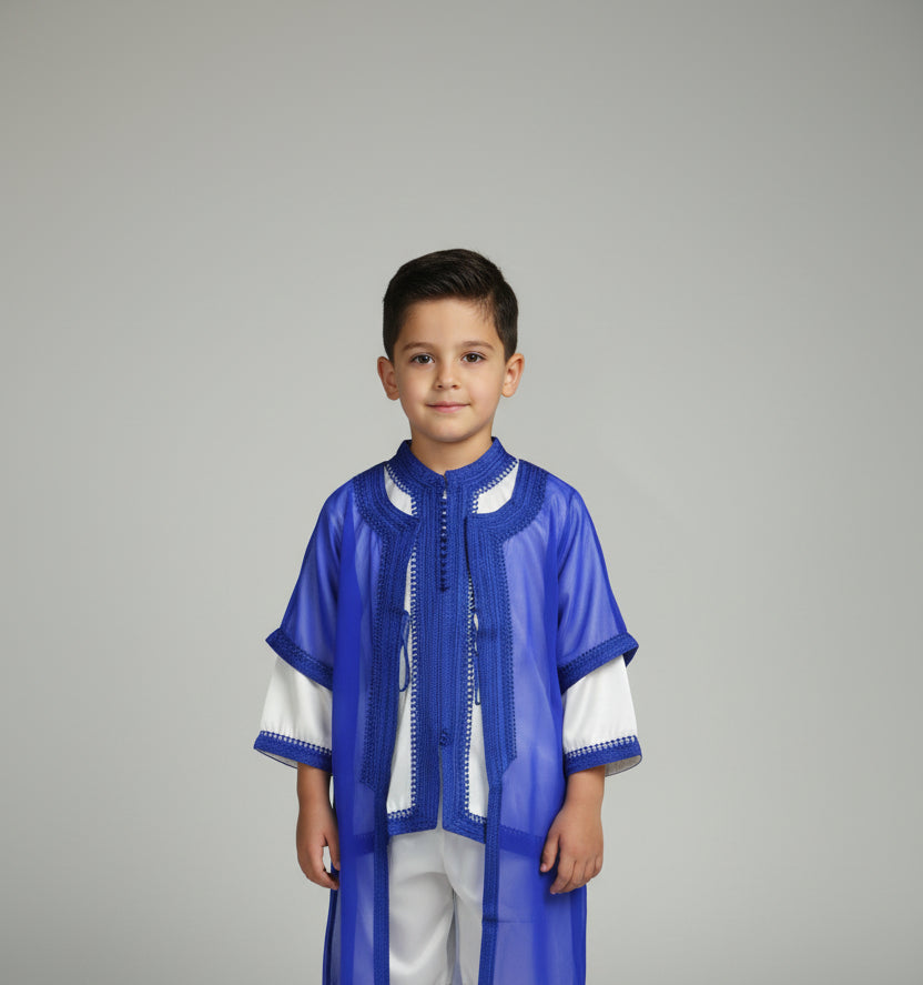 Jabador Bleu Garçon – Tenue Traditionnelle Marocaine