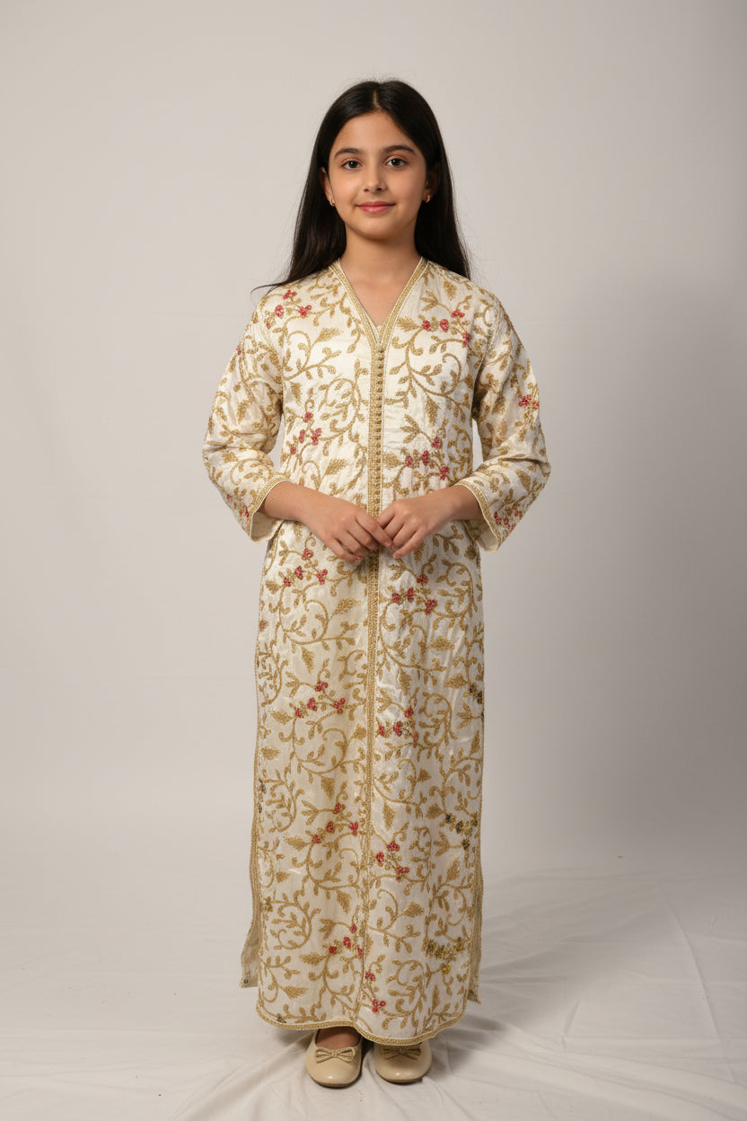 Takchita Blanche Fille - Caftan Marocain Enfant de Luxe
