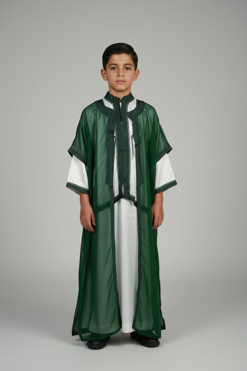 Jabador Vert Garçon – Tenue Traditionnelle Marocaine