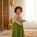 Robe Caftan Sari Vert Gris Enfant - Tenue Fille 2 ans