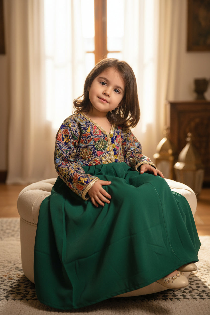 Robe Sari Vert Violet Enfant - Tenue Fille 3 ans