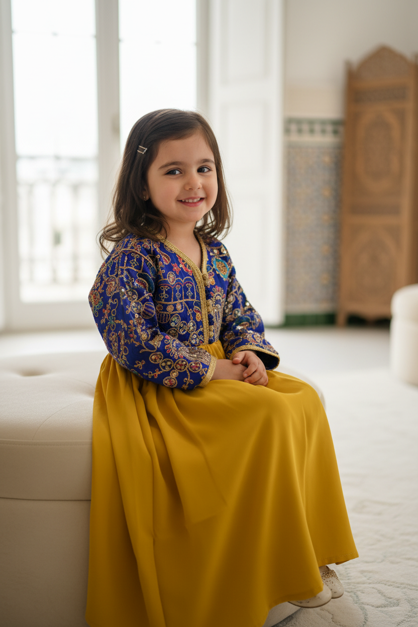 Robe Sari Bleu Vert Enfant - Tenue Fille 3 ans