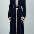 Navy Blue High-Neck Caftan - Prestige Velvet