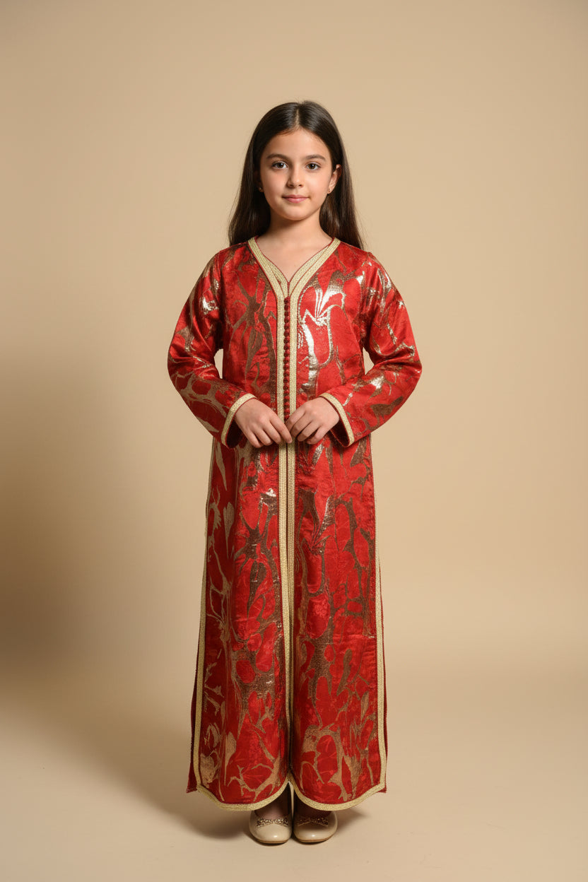 Takchita Rouge Fille - Caftan Marocain Enfant de Luxe