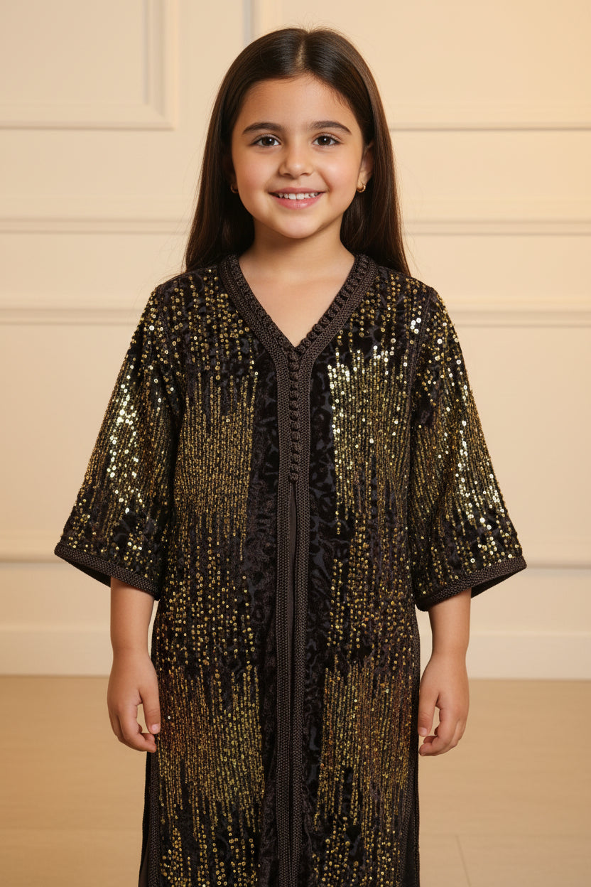 Takchita Sequin Marron Fille - Caftan Marocain Enfant de Luxe