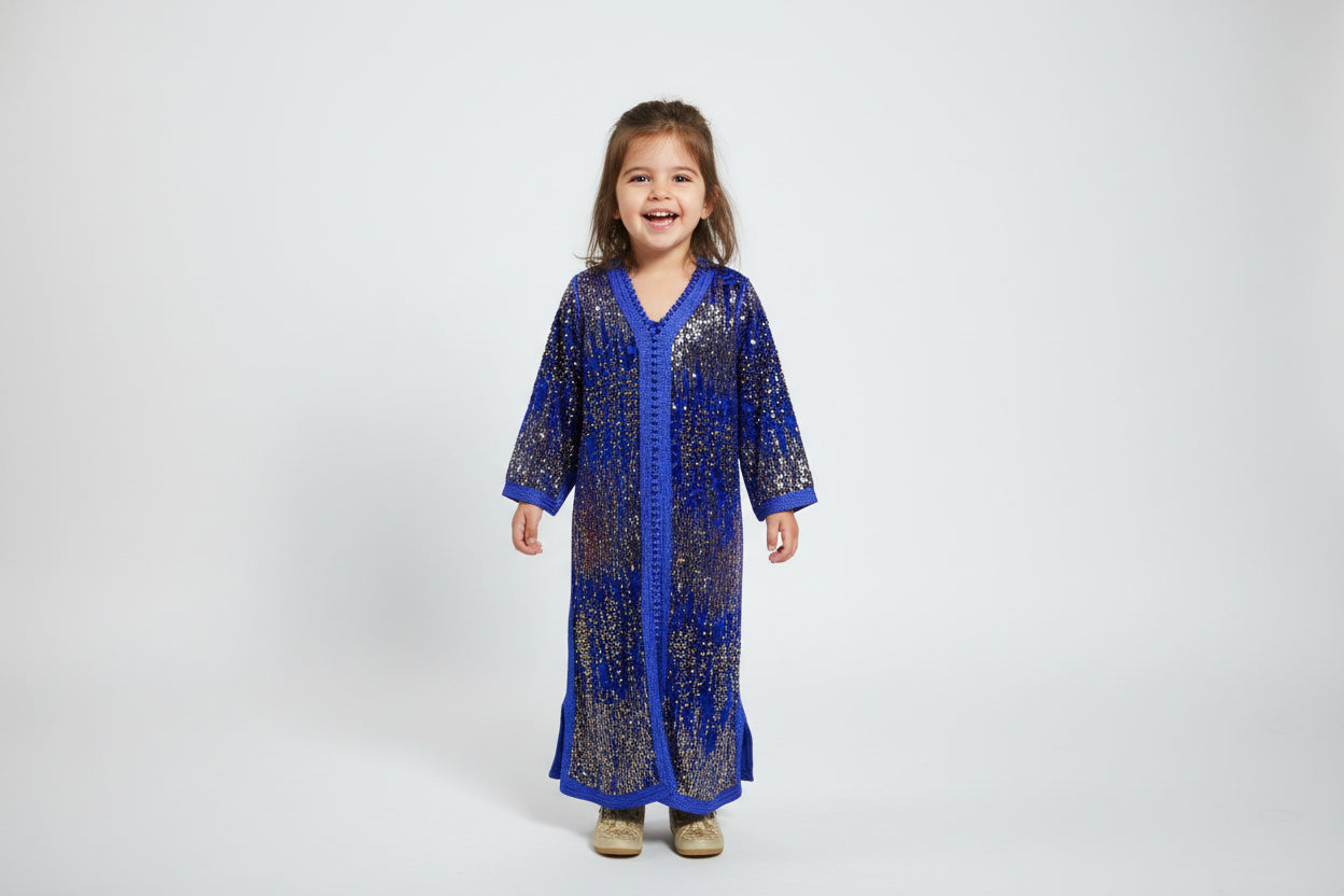 Takchita Enfant Sequins Bleu - Éclat et Élégance Marocaine