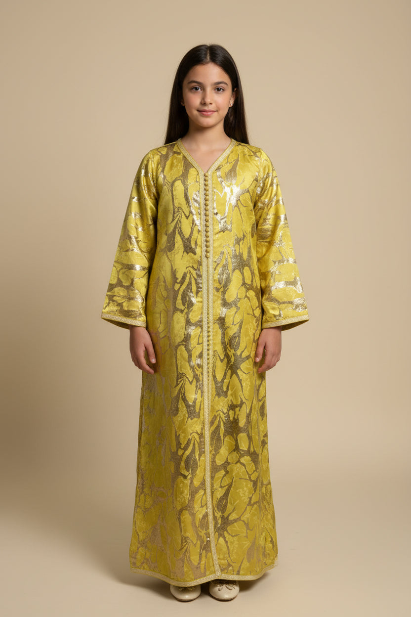 Takchita Jaune Enfant - Élégance Marocaine pour Petites Princesses