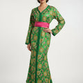 Caftan Sirène Sari Vert - Robe Marocaine Indienne Luxe