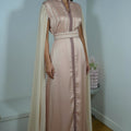 Salmon Coral Moroccan Caftan Cape - Luxury Embroidered Women's Jacket