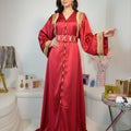 SILK DRAPE CAFTAN WITH GOLD EMBROIDERY - ROYAL BURGUNDY