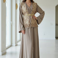 Caftan Veste Velours Crème Fleuri - Ensemble 2 Pièces