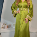 SILK DRAPE CAFTAN WITH GOLD EMBROIDERY – PISTACHIO GREEN