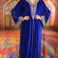ROYAL BLUE VELVET GANDOURA EMBROIDERED WITH GOLD THREAD