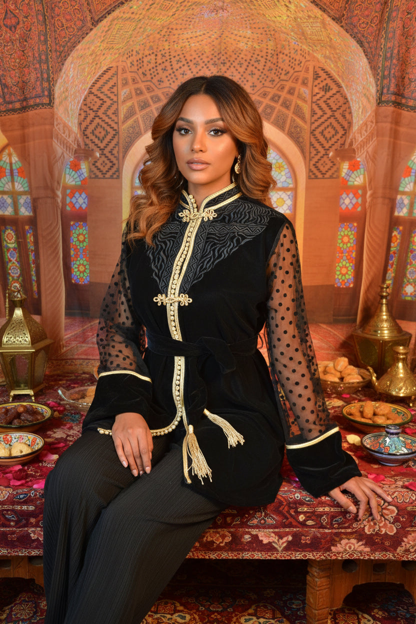 Veste Velours Noir - Veste Marocaine de Luxe