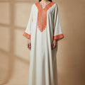 Gandoura Farasha Lin broderie orange - Robe Marocaine Légère Élégante