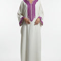 Gandoura Farasha Lin Broderie Violette - Robe Marocaine Élégante