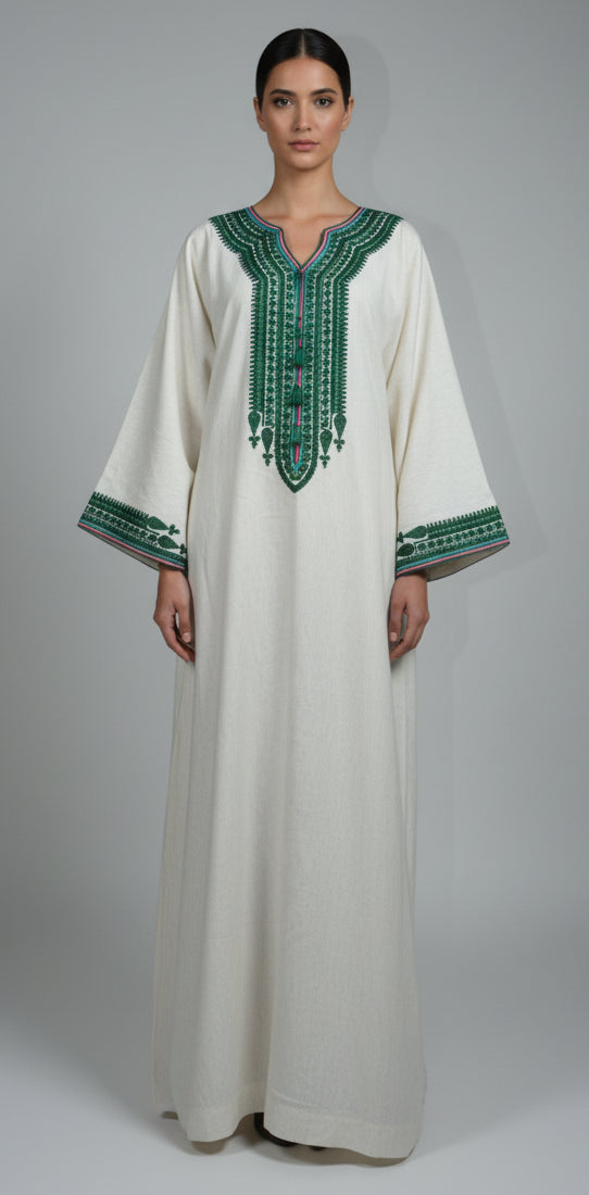 Gandoura Farasha Lin Luxe - Caftan Marocain Élégant