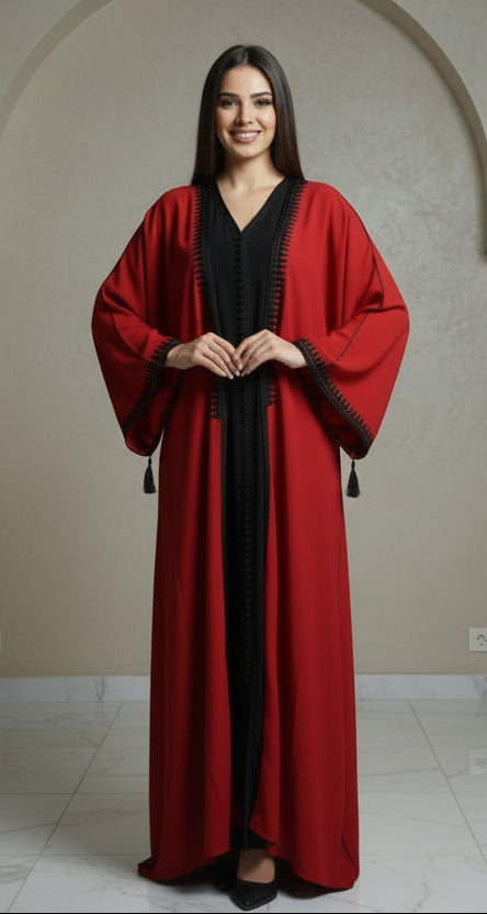 Kimono Crêpe Premium 2 Pièces - Robe Noire & Veste Rouge Passion