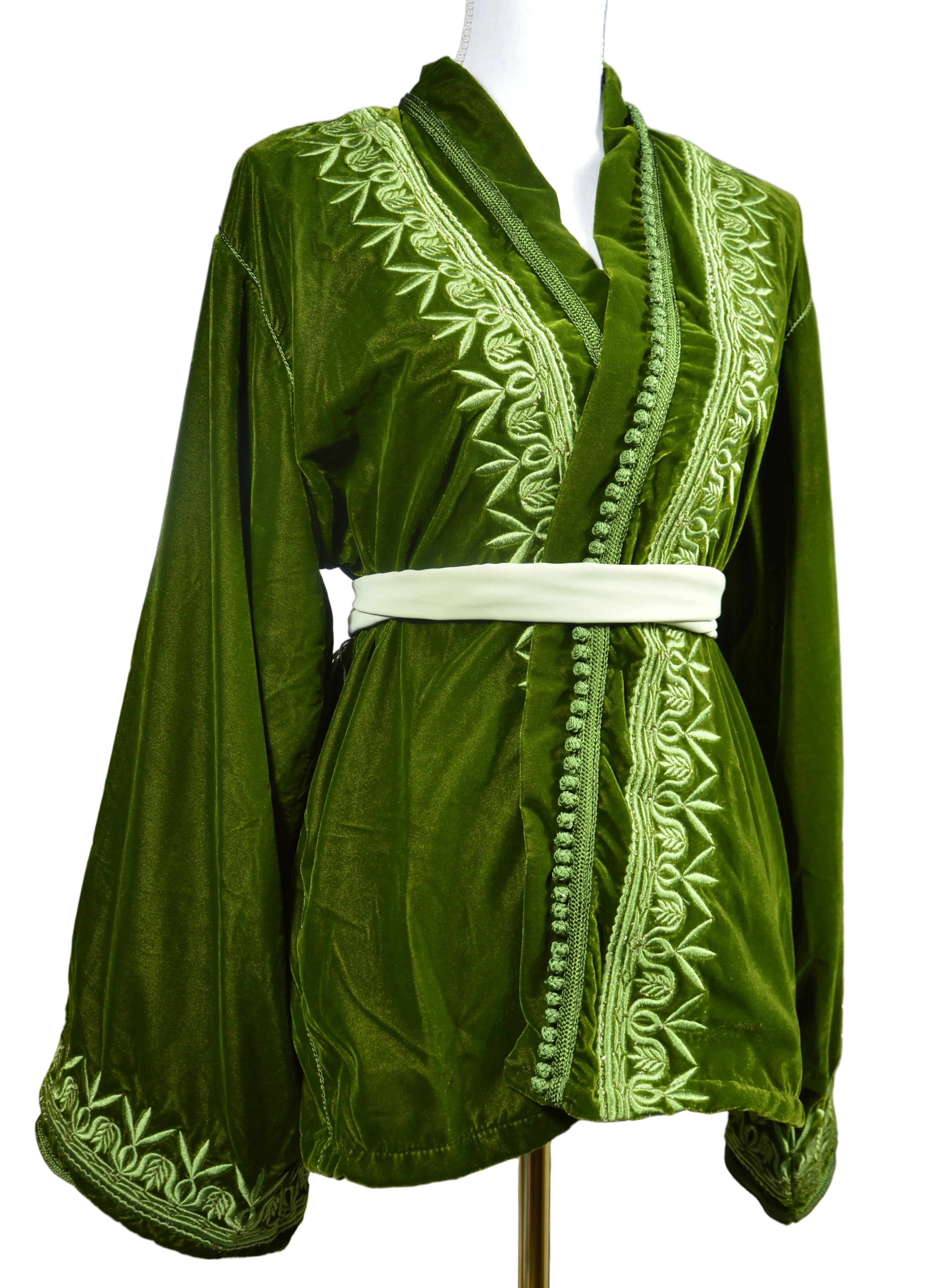 Veste Velours Vert Olive - Élégance Marocaine