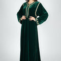Royal Green Velvet Gandoura – Gold Embroidery