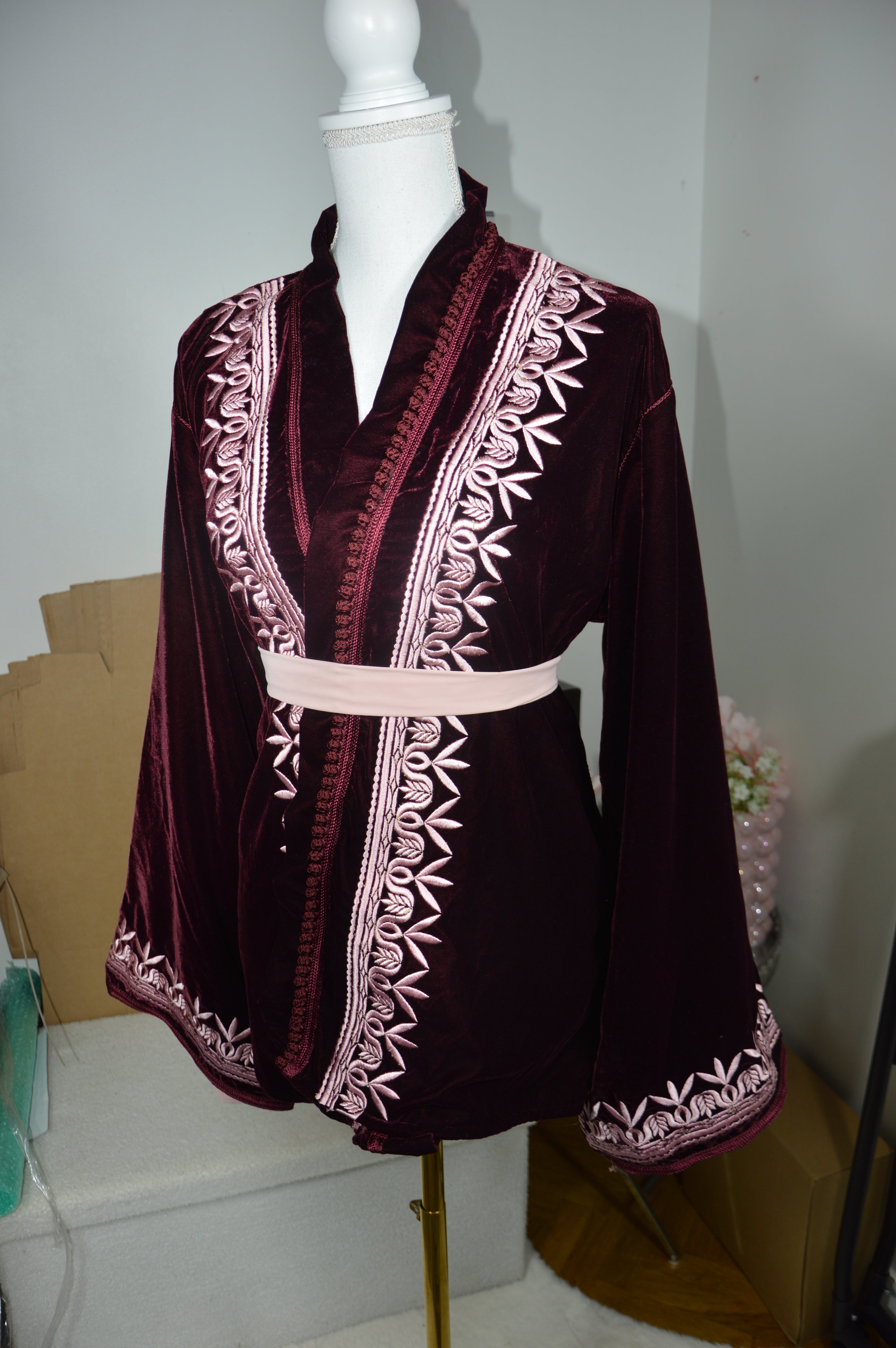 Veste Velours Bordeaux - Élégance Marocaine