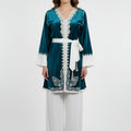 Teal and White Women's Jabador - 3-Piece Velvet and Crepe Set