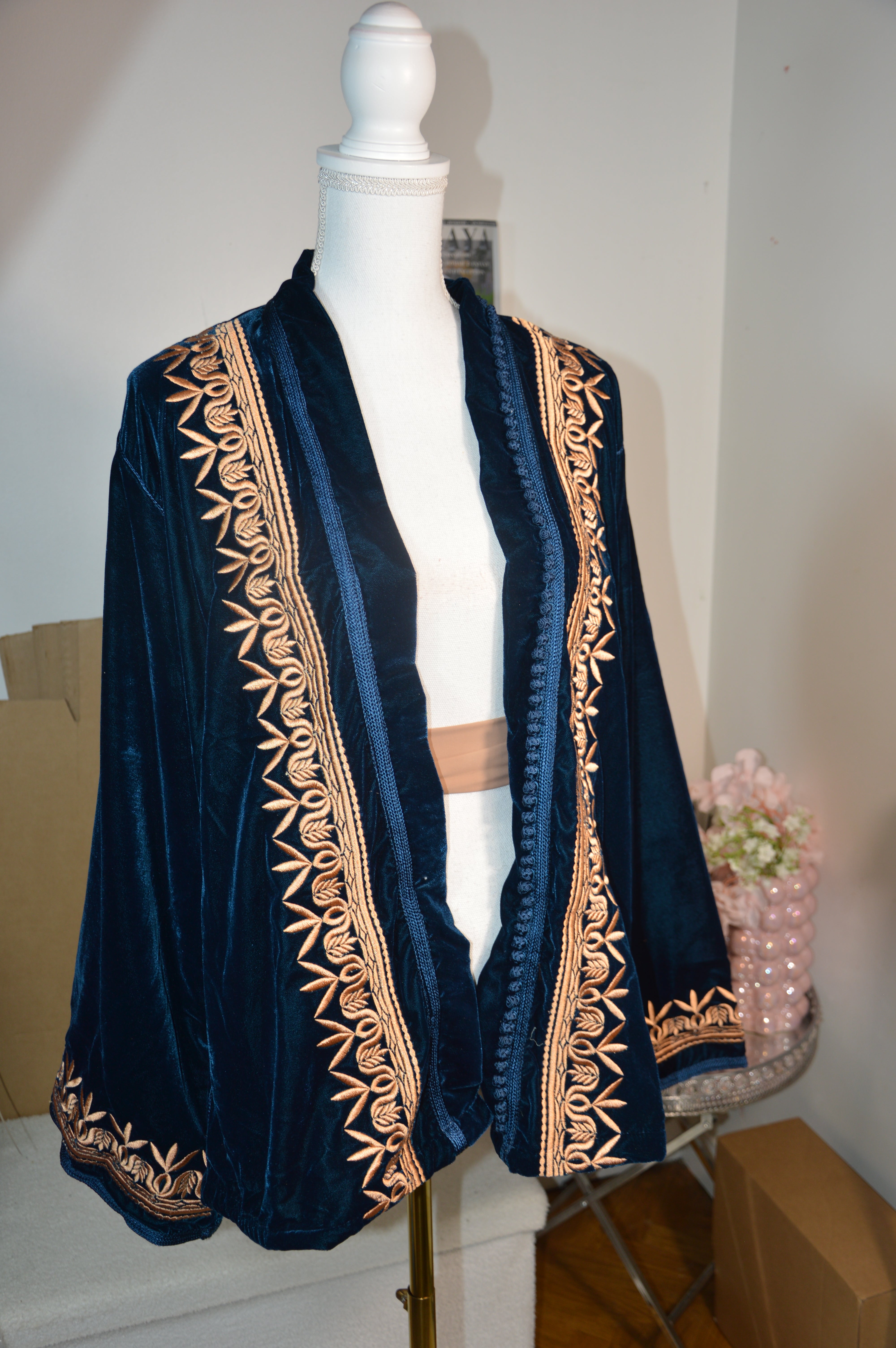 Veste Velours Bleu Canard - Élégance Marocaine