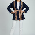 Veste Velours Bleu Marine - Élégance Marocaine