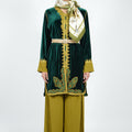 Women's Royal Pistachio Green Jabador - 3-Piece Velvet and Crepe Set