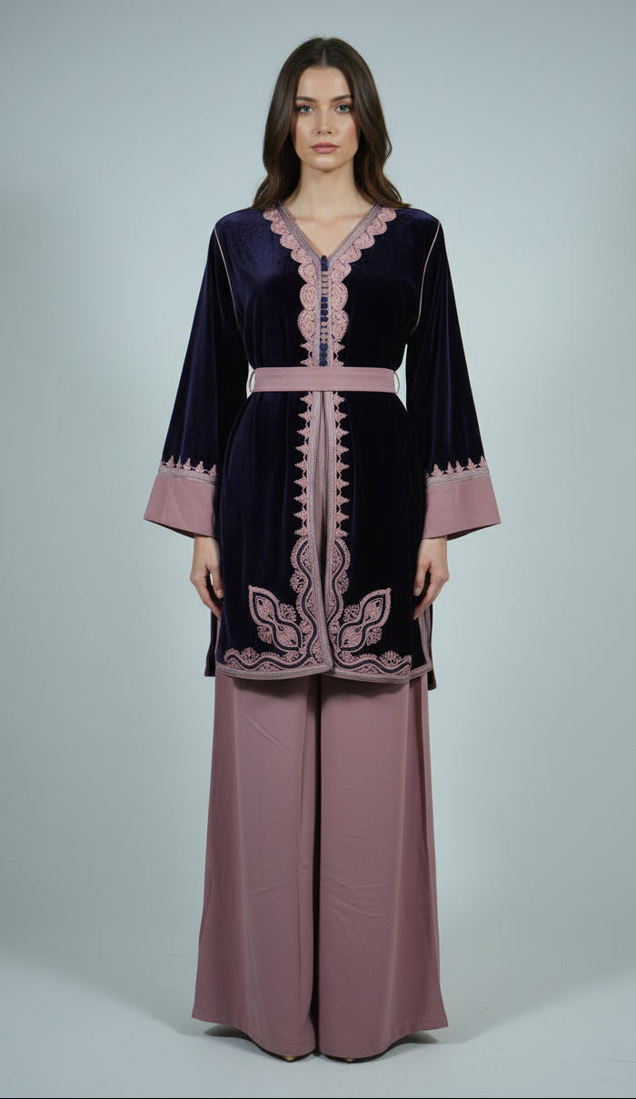 Jabador Violet Parme Femme - Ensemble 3 Pièces Velours et Crêpe
