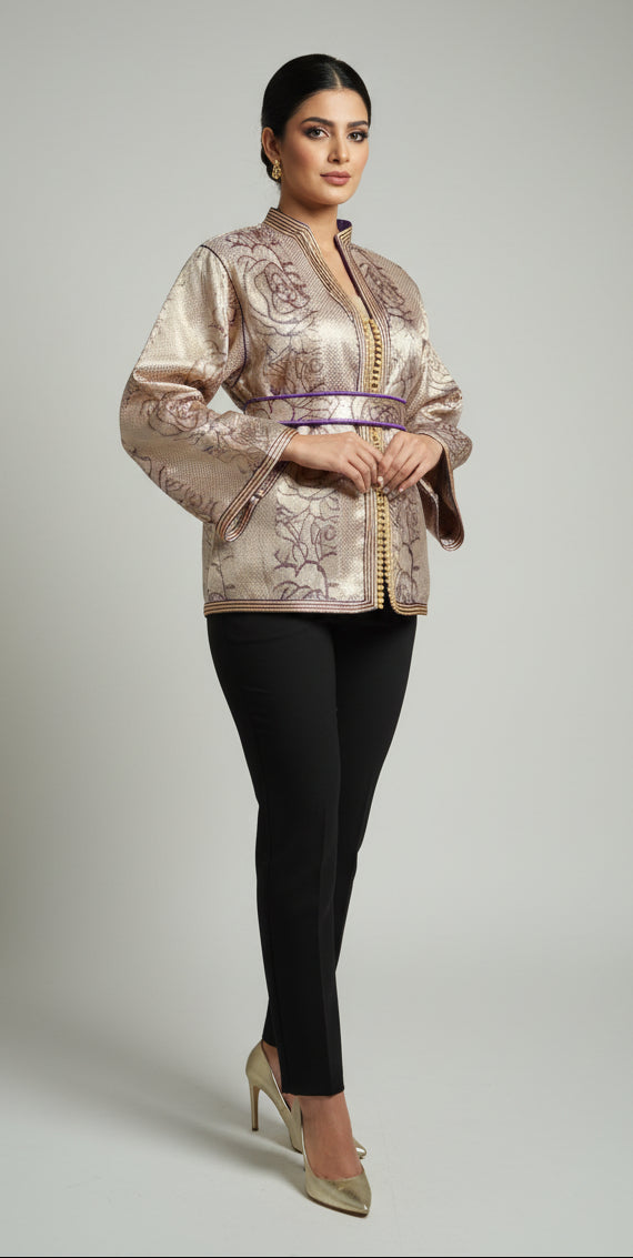 Veste Brocard Or Violet - Élégance Marocaine