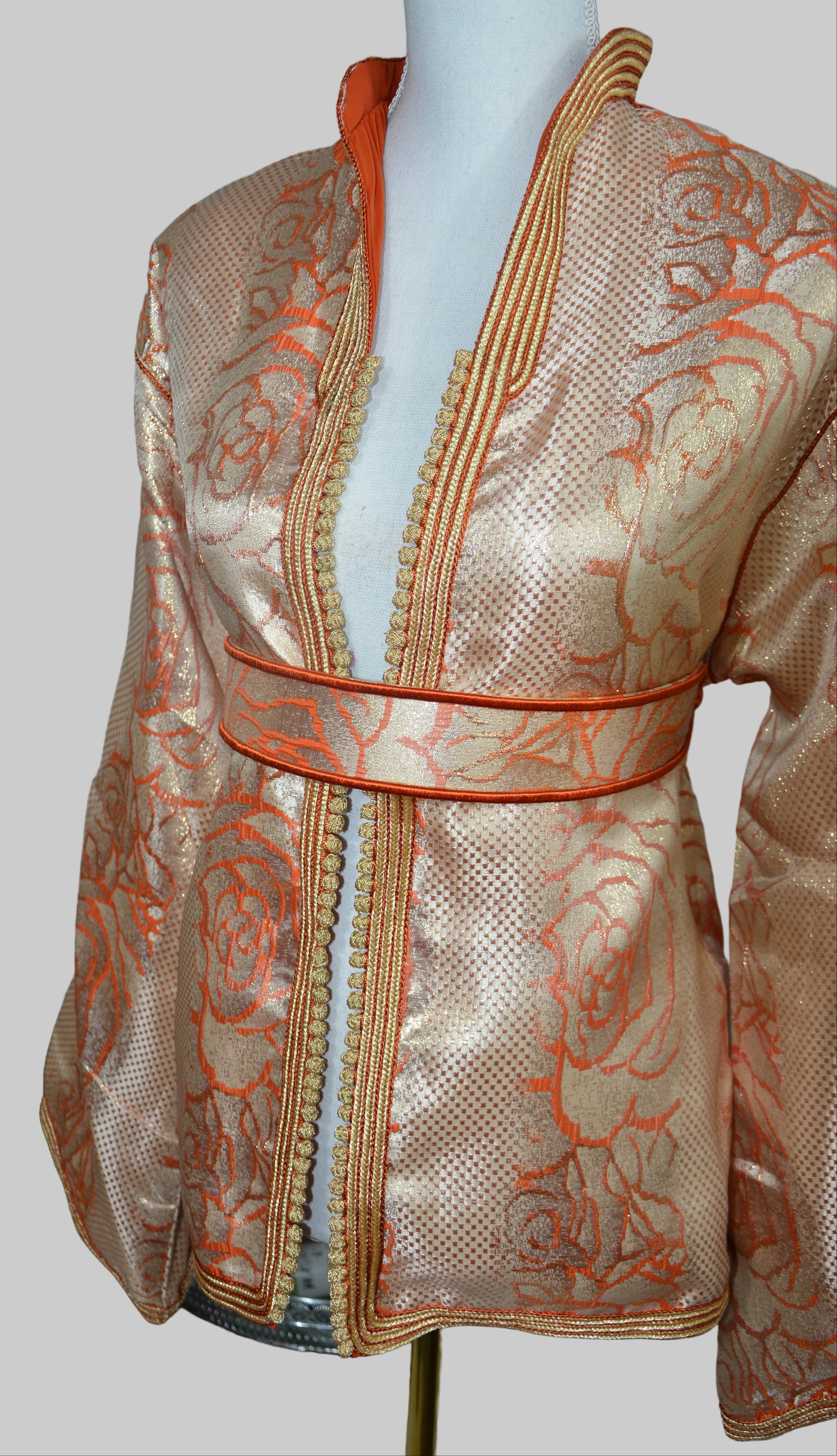 Veste Brocard Or Orange - Élégance Marocaine