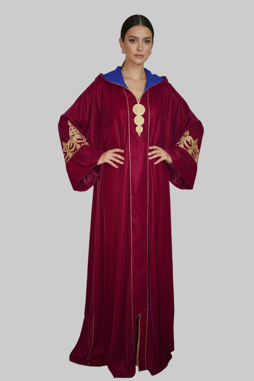 Jellaba Velours Fuschia Brodé Or - Élégance Marocaine