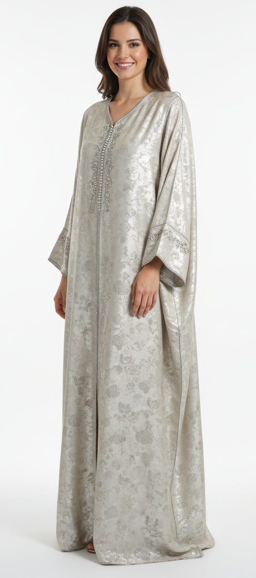 Abaya Snake satinée Argent - collection dubai
