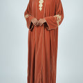Jellaba Velours Orange Brodé Or - Élégance Marocaine