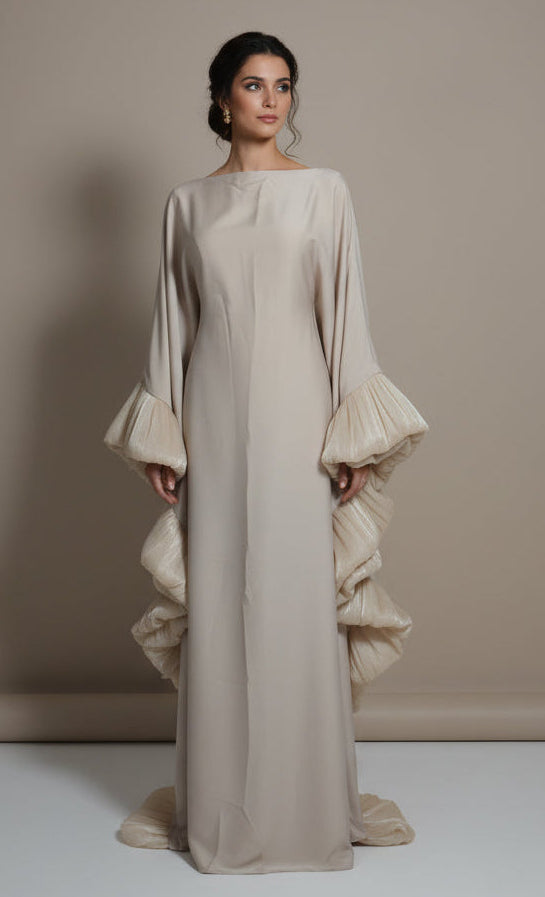 Abaya Crème Papillon - Élégance Emiratie