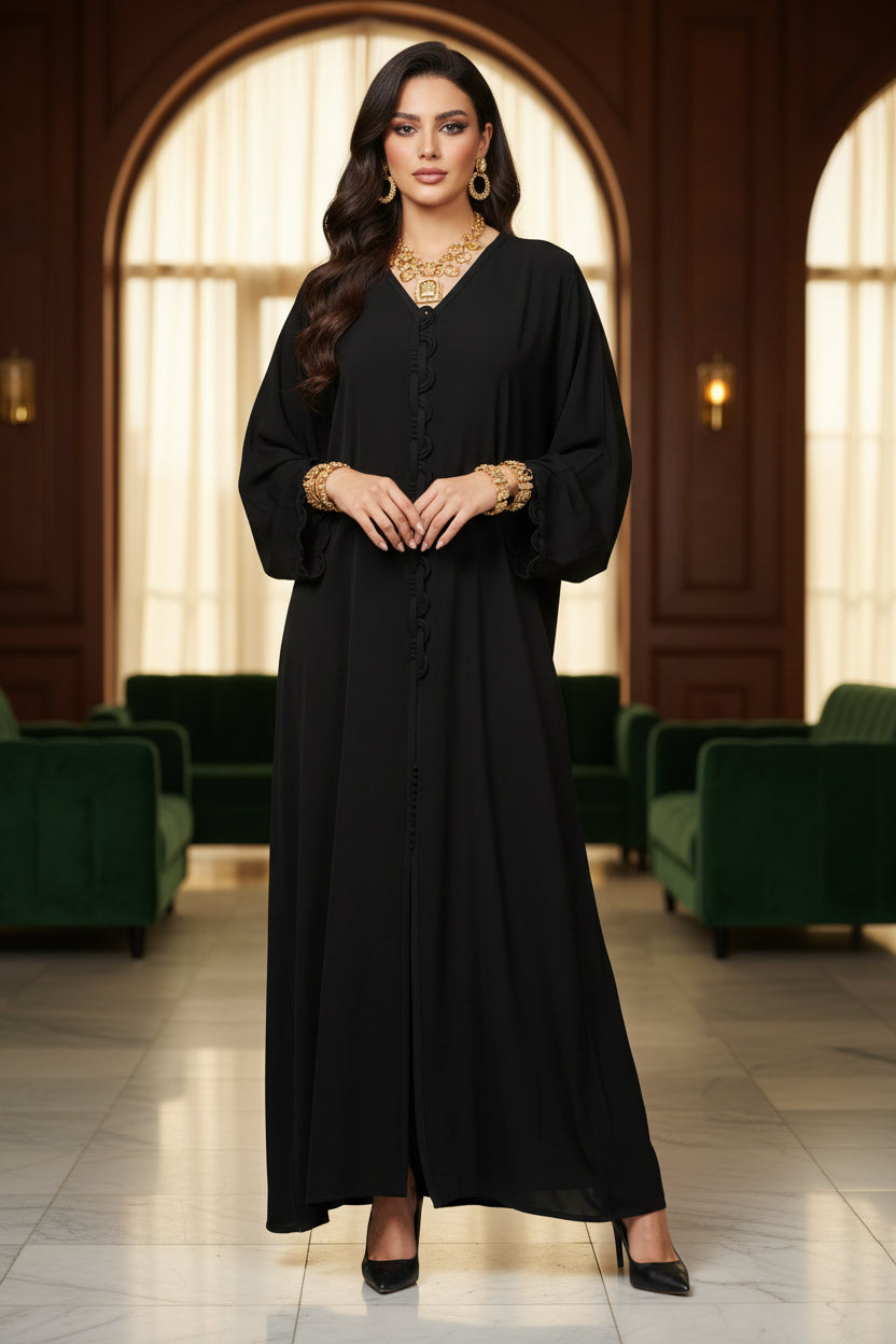 Abaya tressé design Noir - elegance de dubai