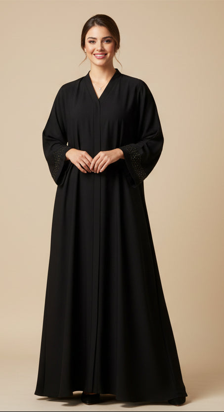 Abaya Dubai Noire avec Dentelle et Foulard