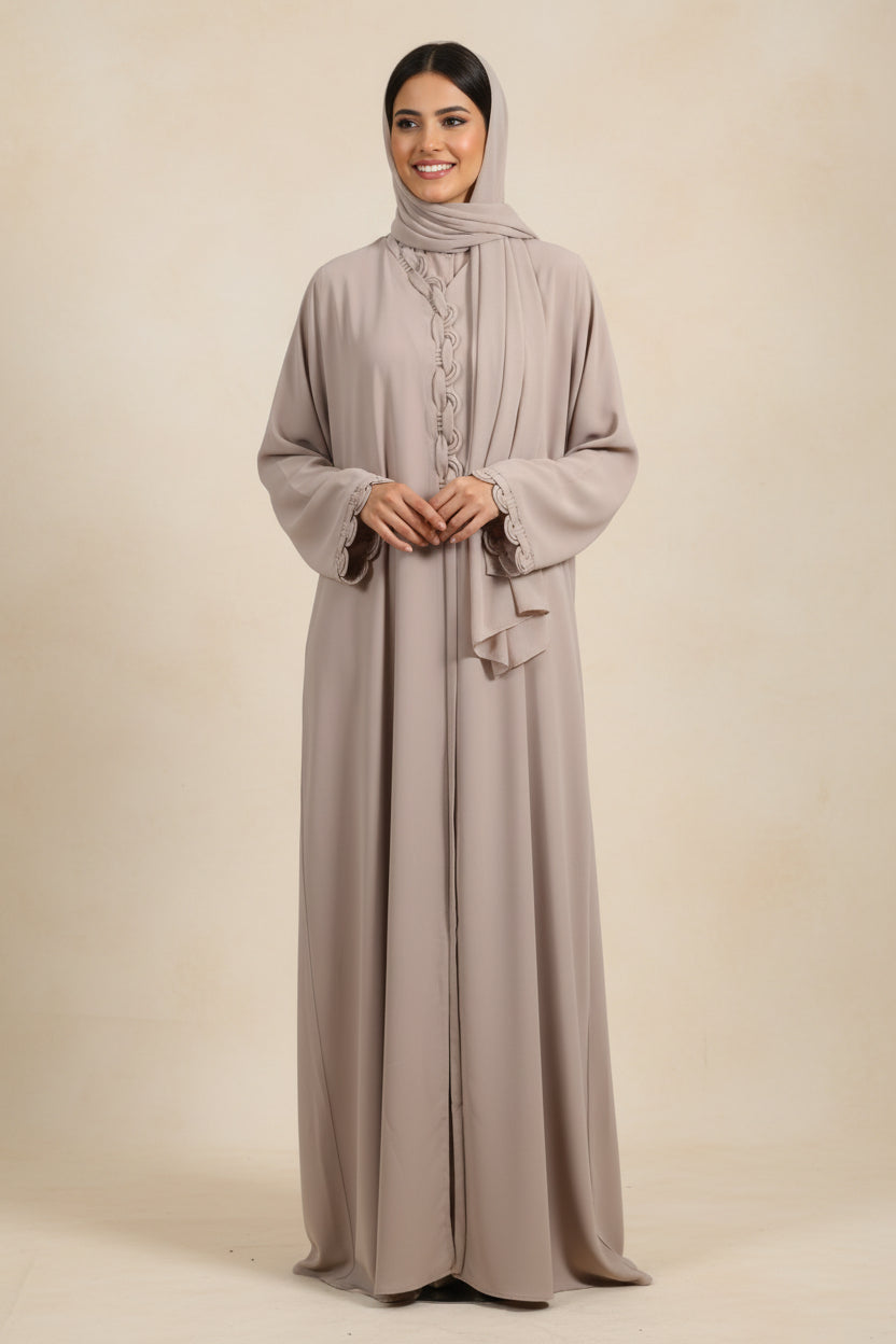 Abaya Tressé Design beige - Élégance de Dubai