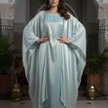 Abaya Bleu Satinée Perlée