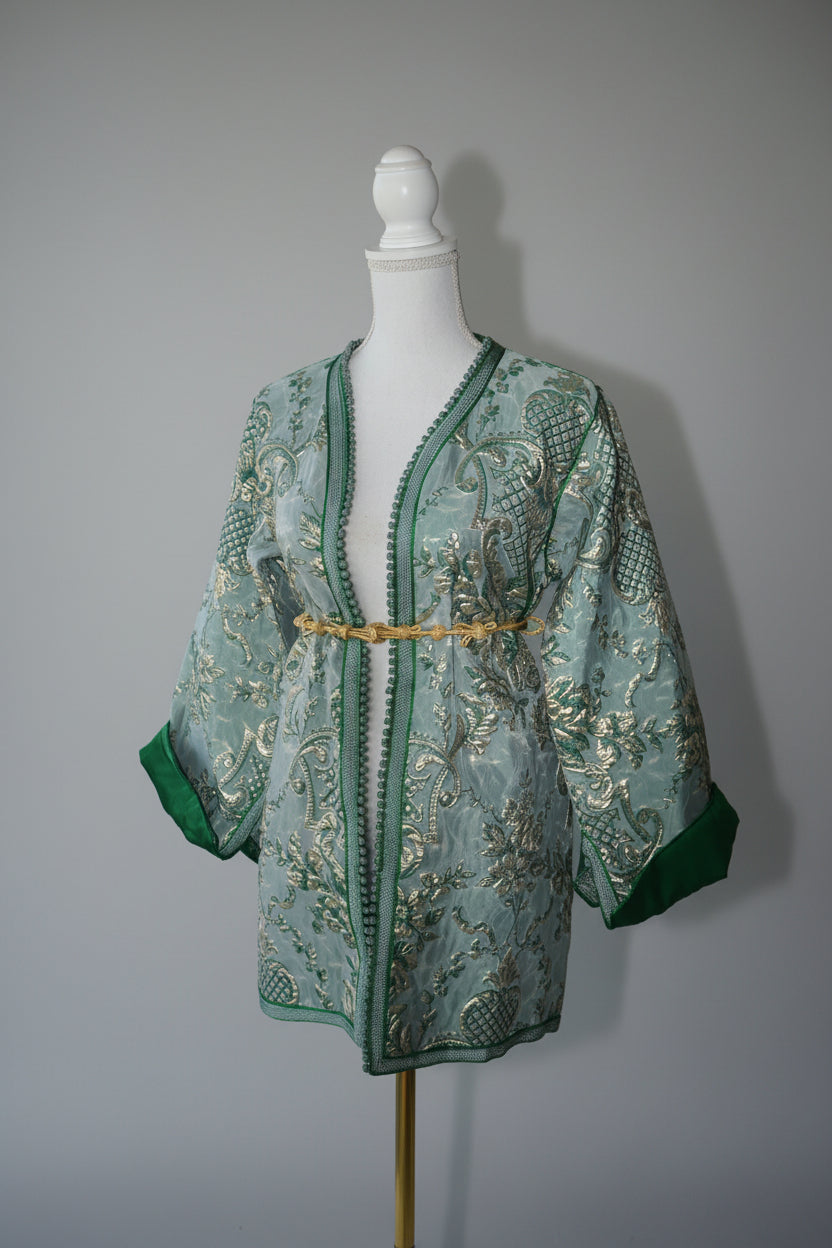 Veste Blazer en Brocard – Doublure Verte Satinée