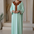 Gandoura Verte Col Marron – Élégance Marocaine