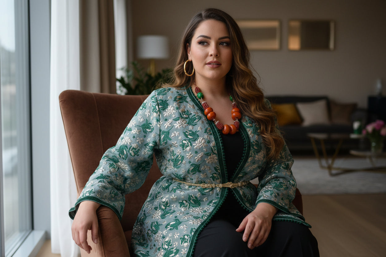 Veste Brocart Menthe & Vert – Luxe & Élégance Marocaine