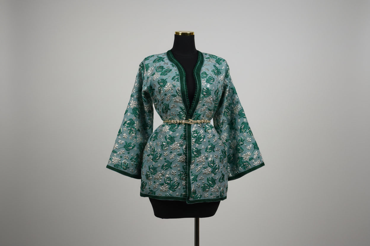 Veste Brocart Menthe & Vert – Luxe & Élégance Marocaine
