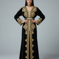 Black Velvet Kaftan with Gold Embroidery – Haute Couture