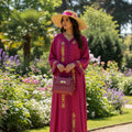 Embroidered fuchsia gandoura – Crystal appliqués & braids