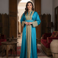 Embroidered Oriental Kimono – Turquoise & Gold (belt included)