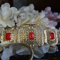 Moroccan rhinestone-studded gold belt – Light red stone (adjustable)