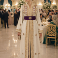 White Gendarme Collar Takchita – Violet Lining & Hand Embroidery