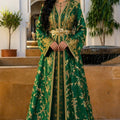 Takchita Haute Couture Brocart Vert, Or & Nacré